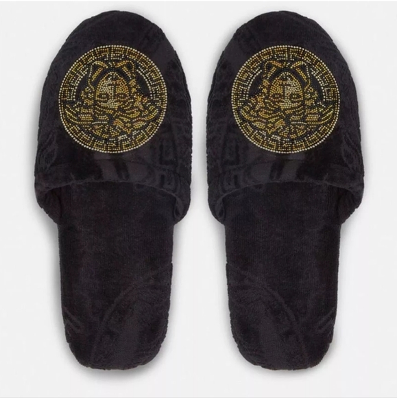 NEW VERSACE MEDUSA STUDDED JACQUARD SLIPPERS - Picture 1 of 6